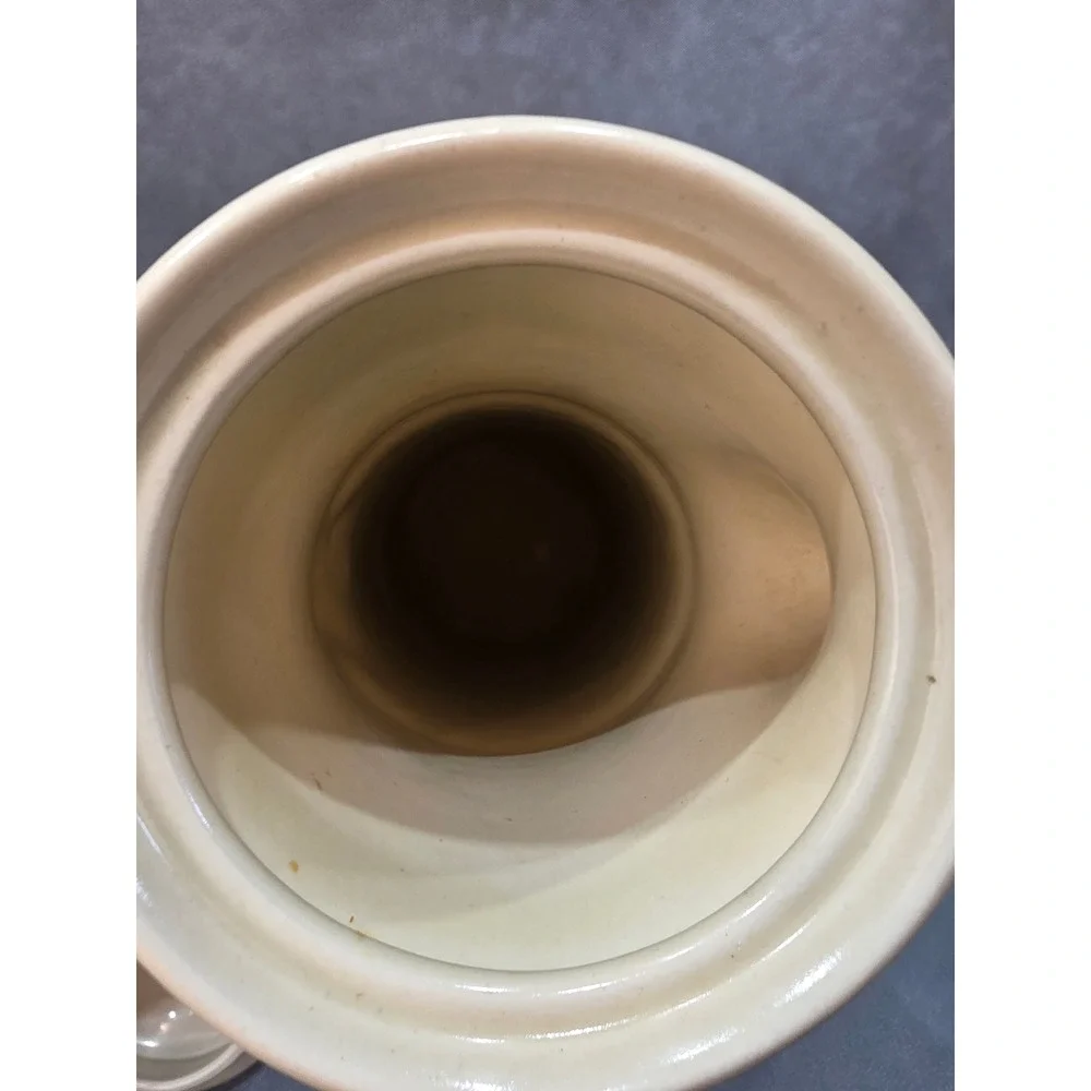 Handmade Studio Pottery Ceramic Pitcher with Lid Cream Geometric Embossed 13.5in